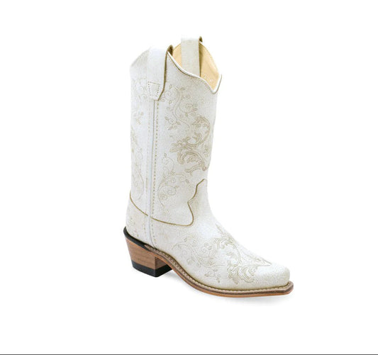 CF8224 Old West Girls White Rustic Boot