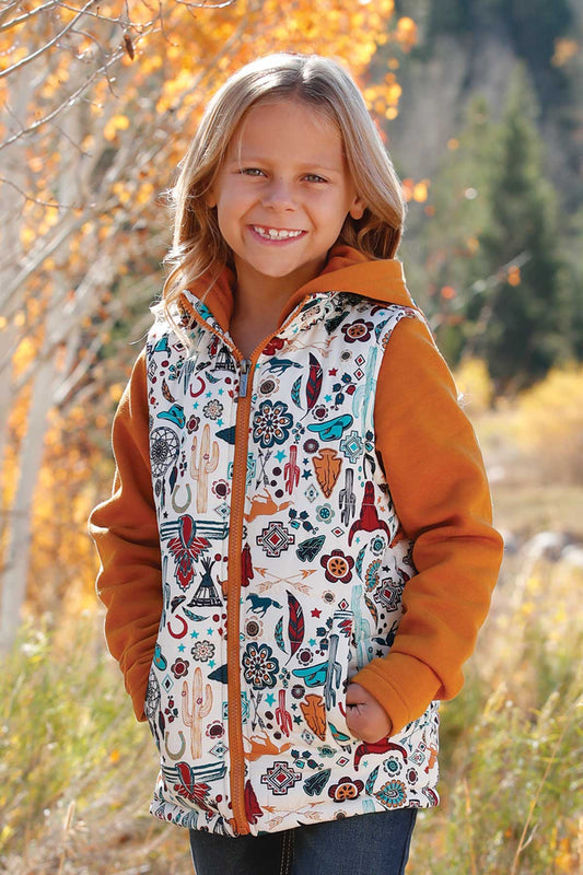 CWJ8009001 Cruel Girls Girls' Western Print Quilted Hybrid Jacket