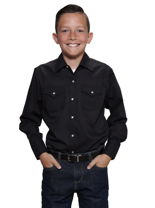 15101905-89 Boy's Ely Cattleman Long Sleeve Solid Black Western Snap Shirt