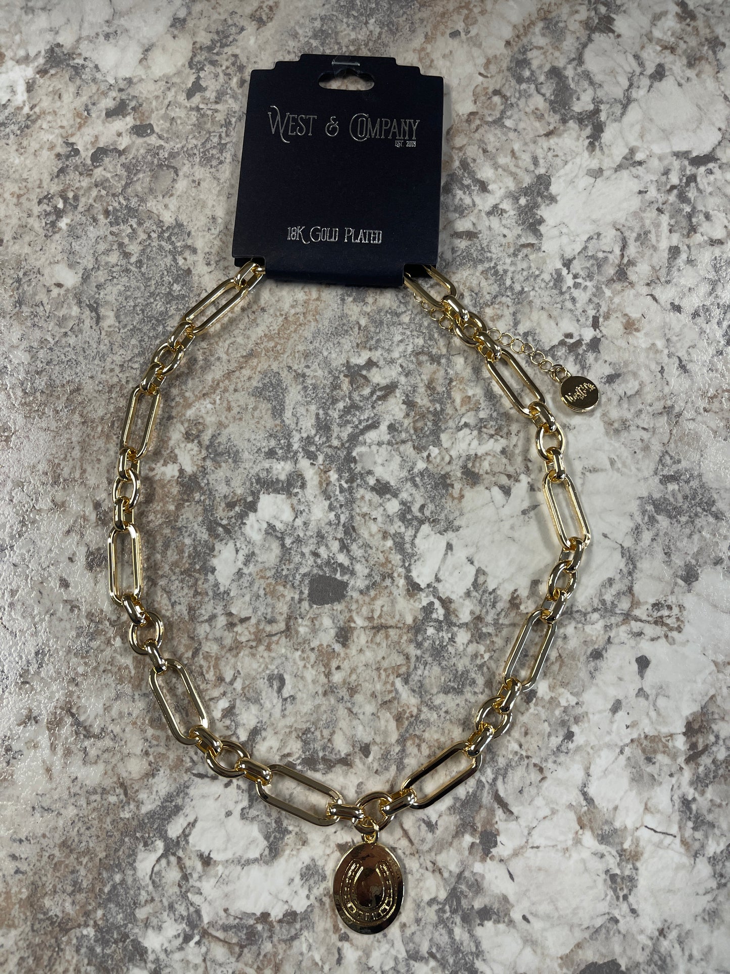 WC-N14G West & Co 18" 18K Gold Plated Necklace with Horseshoe Pendant