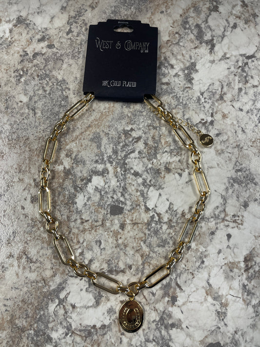 WC-N14G West & Co 18" 18K Gold Plated Necklace with Horseshoe Pendant