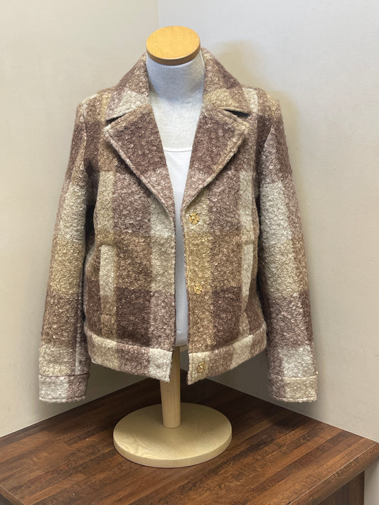 C6334R Charlie B Boucle Knit Plaid Short Jacket