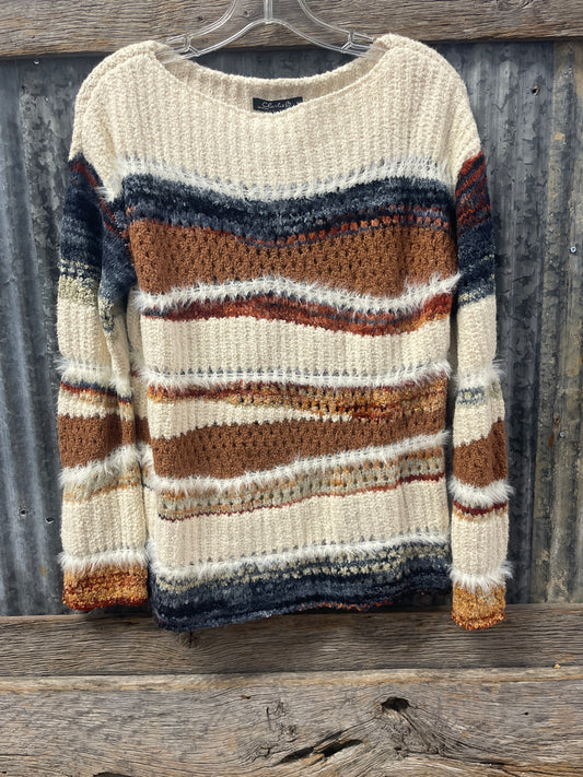 C2731R Charlie B Long Sleeve Patchwork Sweater Knit