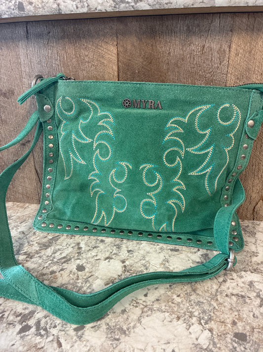 S-12880 Myra Texas Rose Western Embroidered Leather Bag in Turquoise