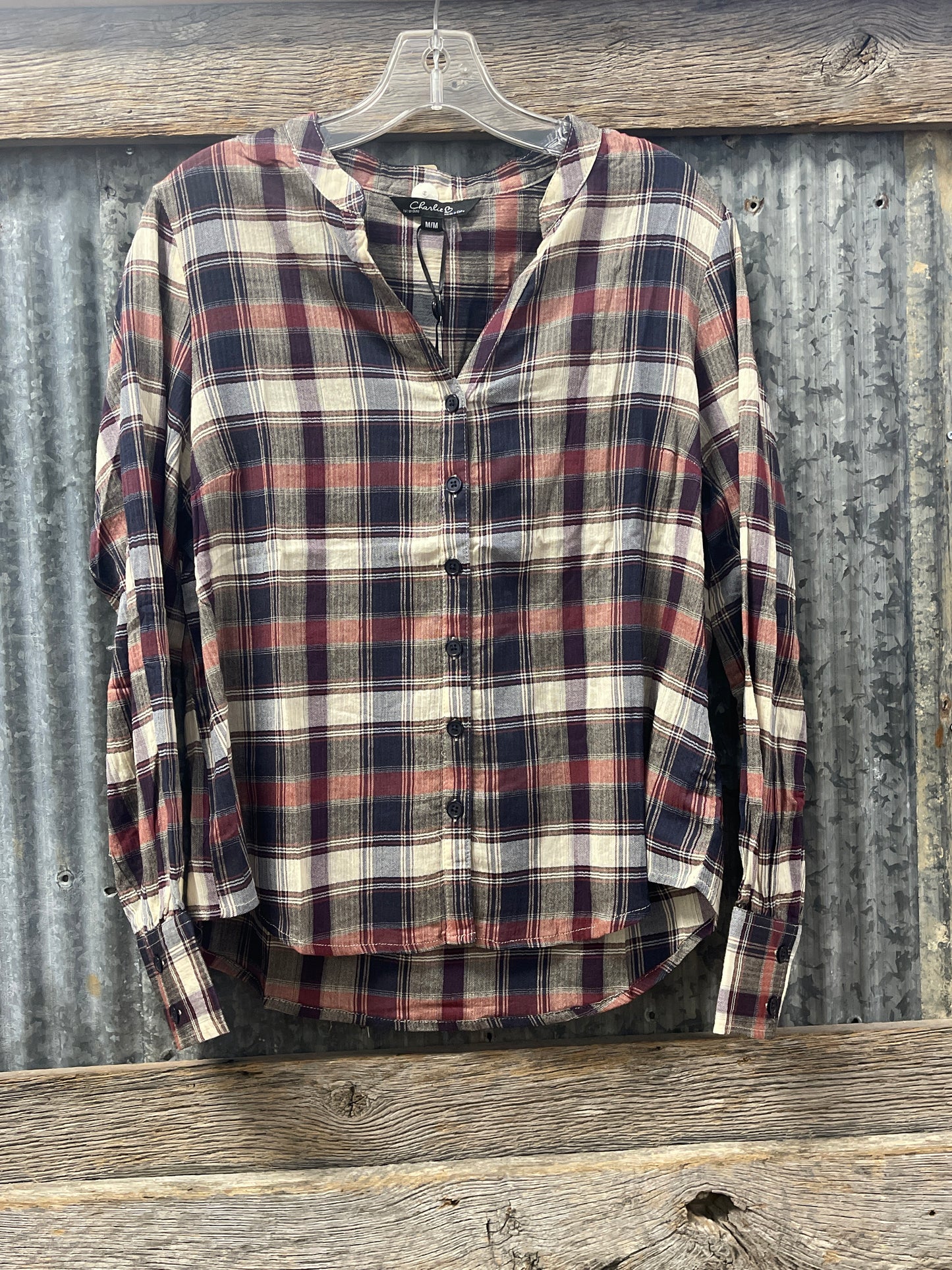 C4628 Charlie B Bubble Plaid Button-Up Shirt