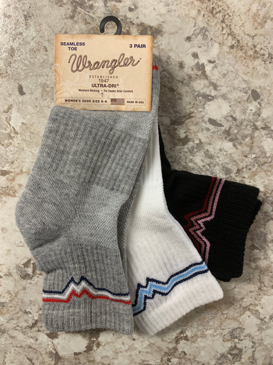 Women's Wrangler Ultra Dri Grey/White/Black Ankle Sock 3 pack