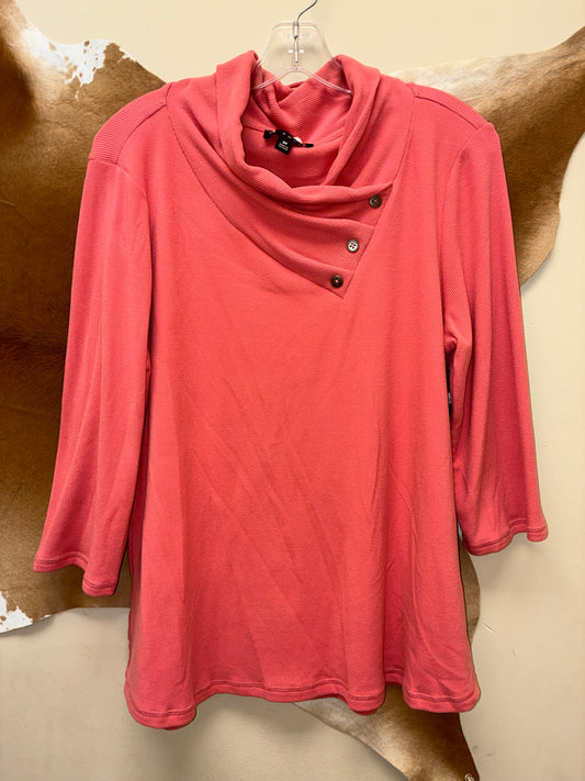 44P2 Southern Lady Women's 3/4 Sleeve Coral Button Neck Top