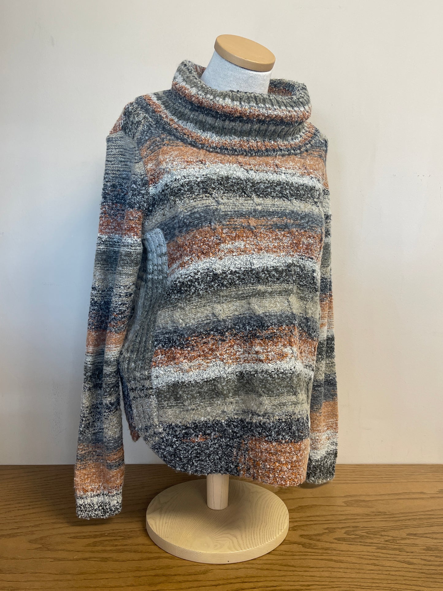 C2316 Charlie Cowl Neck Round Hem Cable Sweater