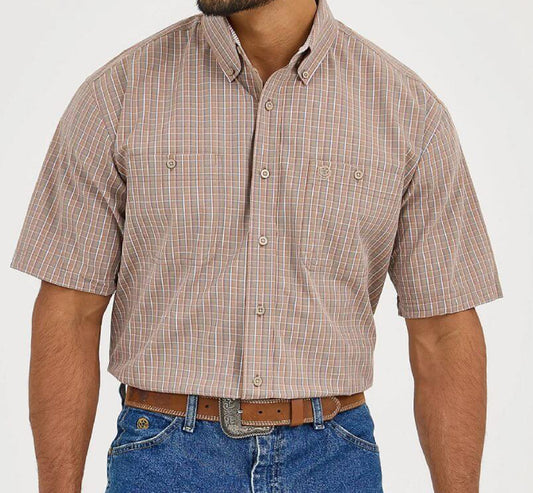 112365413 - Wrangler® George Strait Collection Two Pocket Short Sleeve Shirt - Brown Multi
