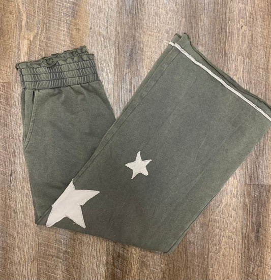 K9628 Olive Star Patch Pants