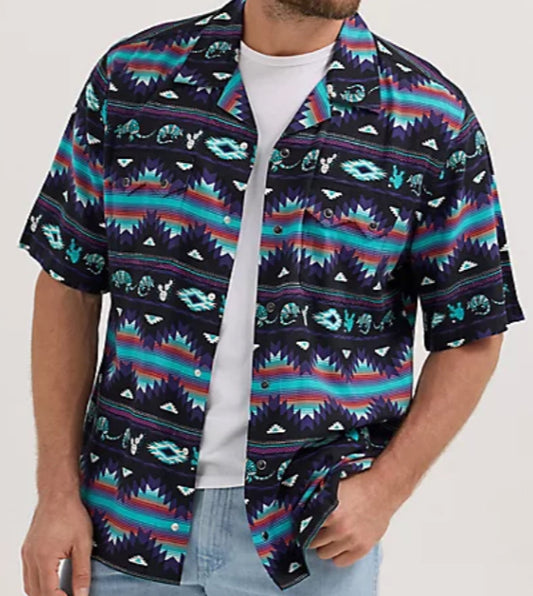 112365609 - Wrangler® Coconut Cowboy Short Sleeve Shirts - Black Multi