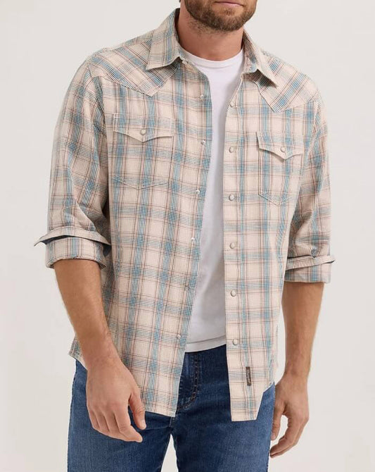 112365632 - Wrangler Retro® Premium Long Sleeve Shirt - Modern Fit - Khaki Multi