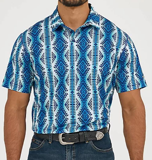 112366978 - Wrangler® Performance Polo Short Sleeve Shirt - Blue Multi