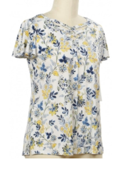 41U2 Indigo Idol Ditsy Print Ladies Short Sleeve Shirt