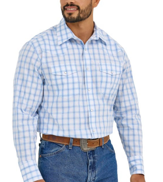 112365849 - Wrangler Wrinkle Resist Long Sleeve Shirt - Classic Fit - Blue