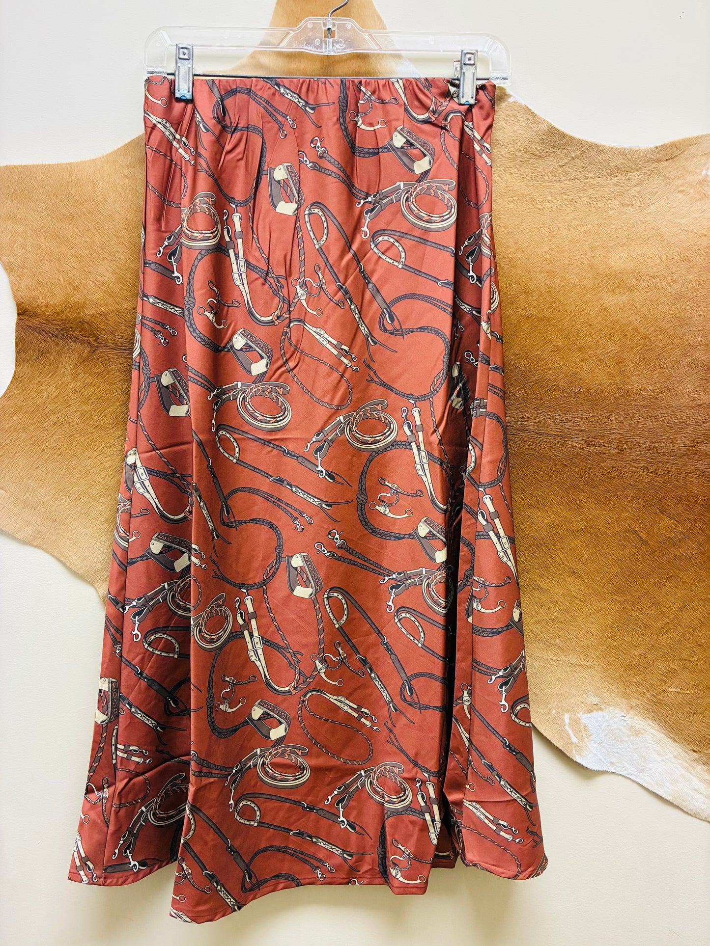 CBU7550001 Cruel Denim Womens Burgundy Horse Tack Printed Skirt