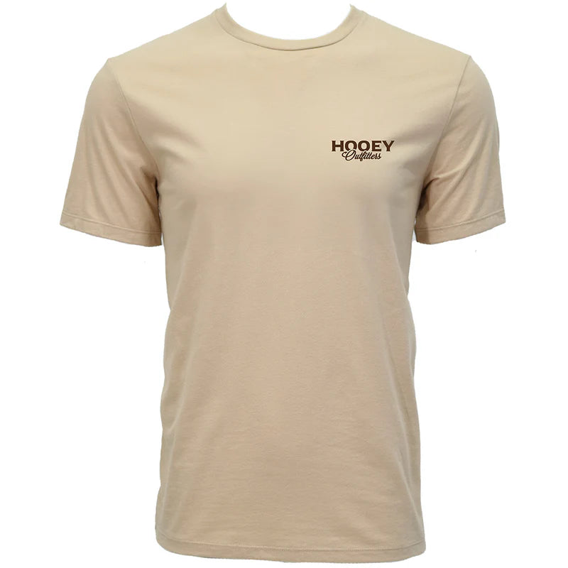HT2615TN Hooey Men's Outfitter Tan Crew Neck Short Sleeve Tshirt with Camo Antler