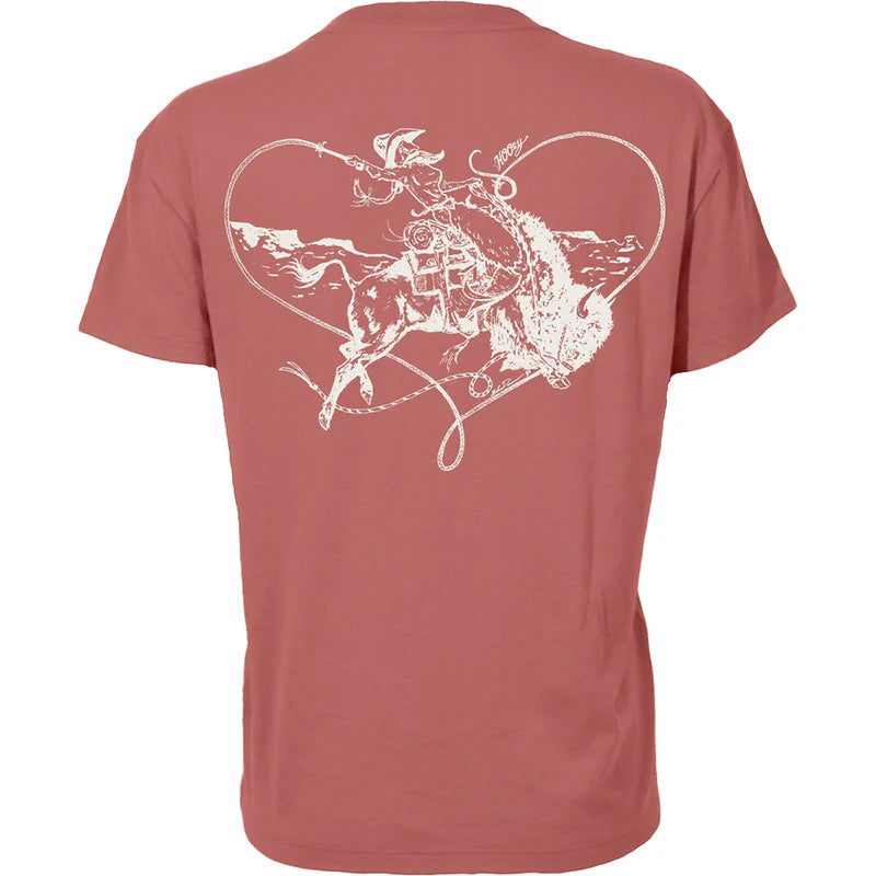HT2637PK Hooey Ladies Buffalo Heart Light Mahogany Crew Neck Tee