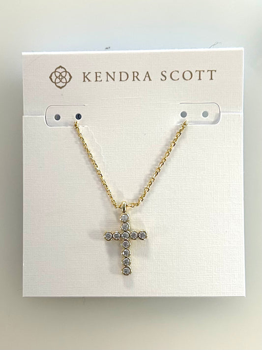 9608851402 Cross Gold White Crystal Necklace Kendra Scott
