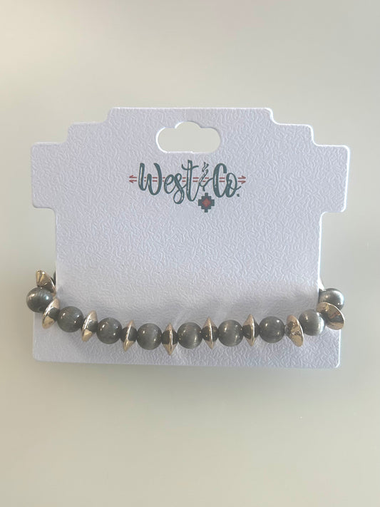 BR1442T West & Co Faux Navajo Pearl and Burnished Gold Disc Bracelet
