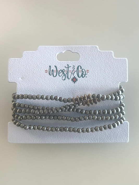 BR1466T West & Co 5 Strand Dainty Navajo Pearl Bracelet