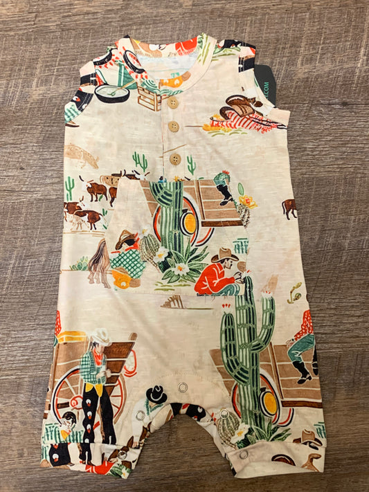 TF-11253-TC The Twisted Filly Taupe Cowboy Print Romper