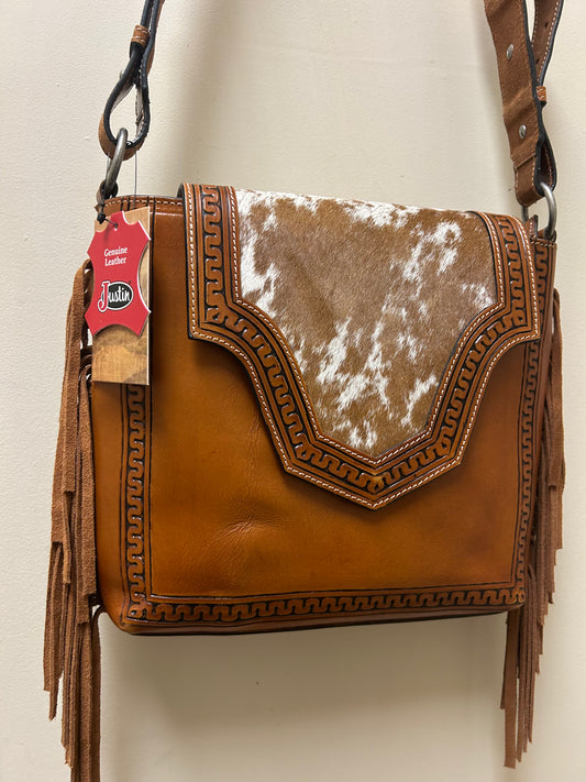 JUSTIN LADIES CROSSBODY TAN SERPENTINE W/HAIR ON