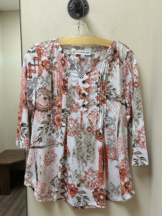 42F3 Southern Lady 3/4 Sleeve Patch Print Top