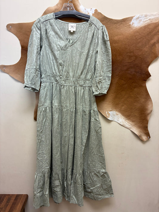 CRWWD094-081 Cotton & Rye Outfitters Sweetbriar Jacquard Dress - Sage