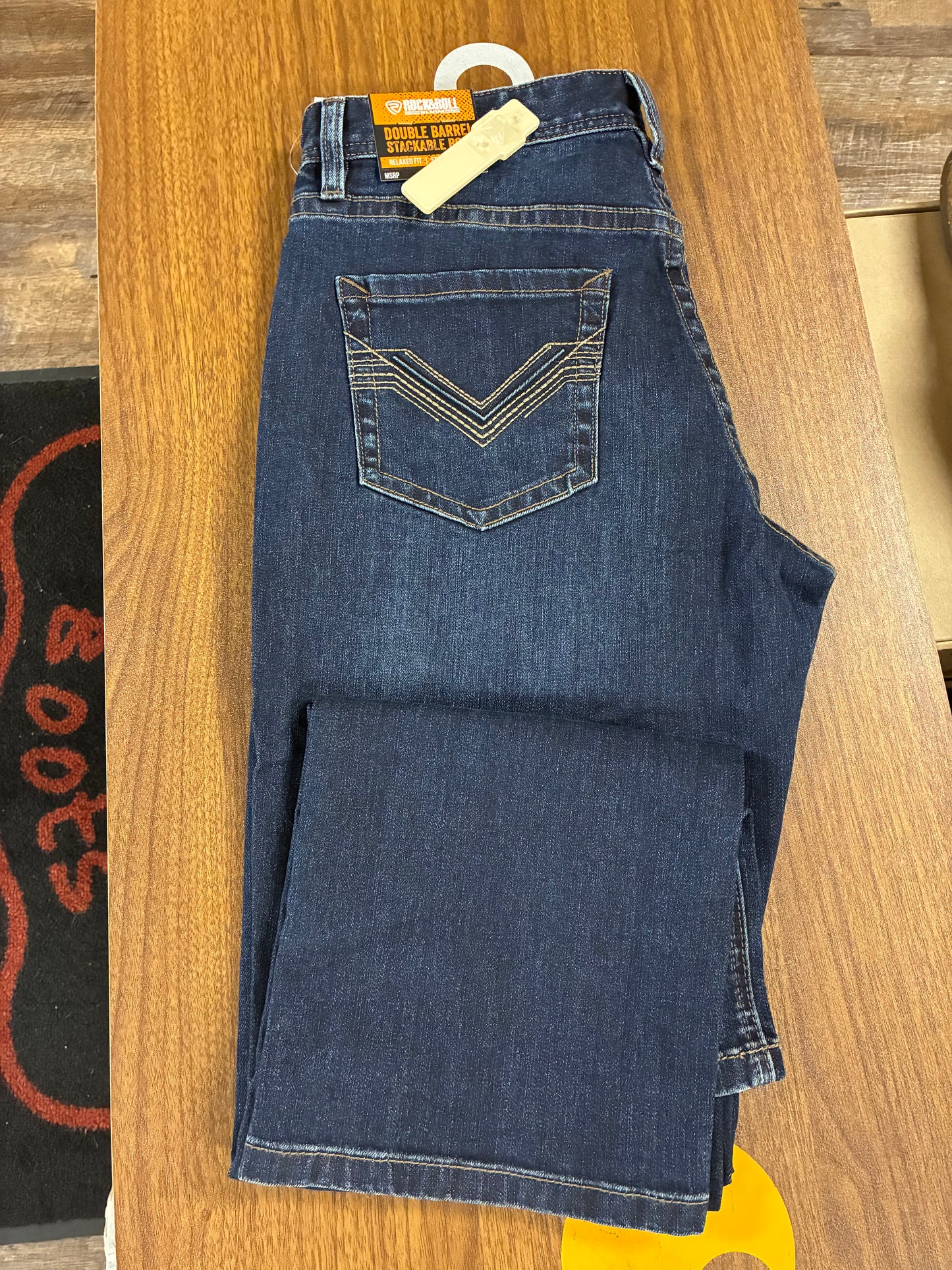 BMTBD08573 Men's Rock & Roll Cowboy Jeans- Two Tone Embroidered Double Barrel Stackable Bootcut
