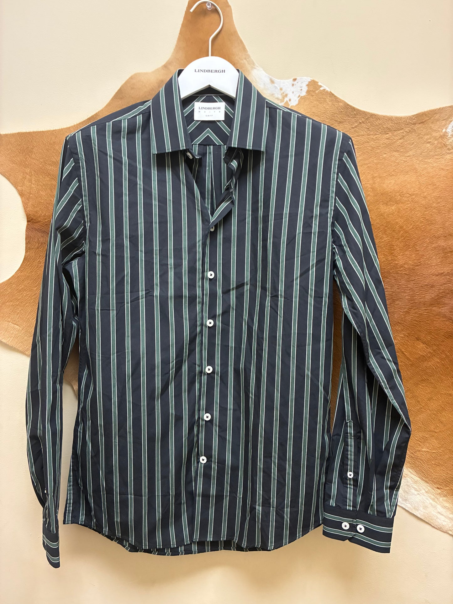 30-203370US Lindbergh Black/Green Stripe Men's Shirt