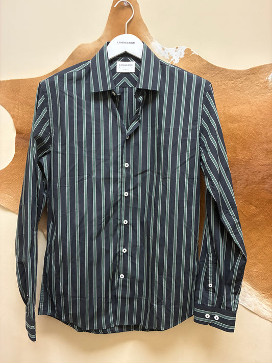 30-203370US Lindbergh Black/Green Stripe Men's Shirt