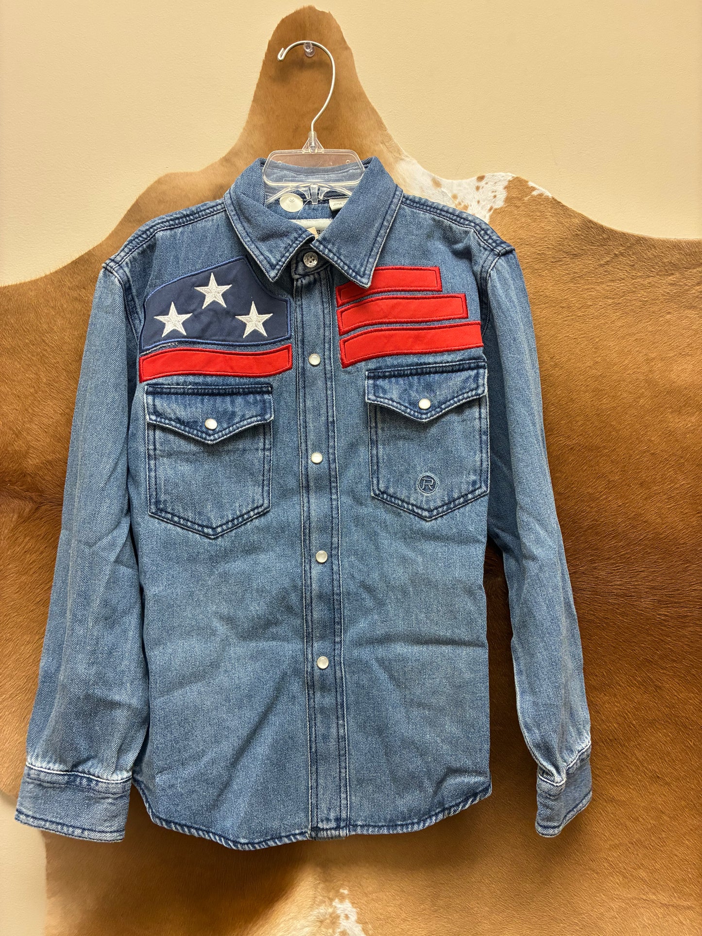 03-030-0185-0106 Roper Kid's Unique American Design Long Sleeve Blue Denim Shirt