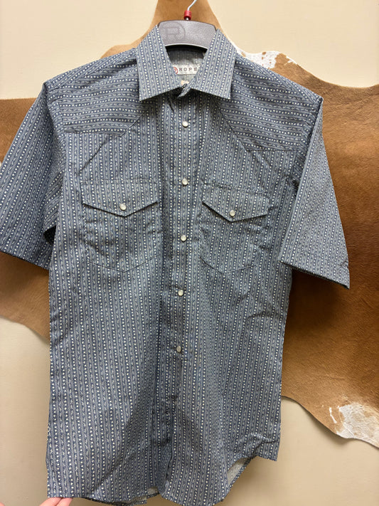 01-002-0019-4078 Men's Short Sleeve Floral Stripe Snap Shirt