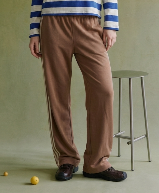 SOP1164 Heyson Yours Truly Grosgrain Side Stripe Detail Melange Sweatpants - Mocha