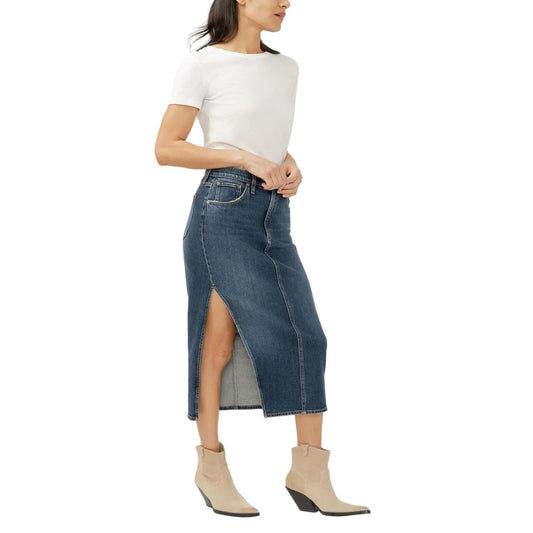 L34111ADM356 Silver Women's Midi Denim Skirt