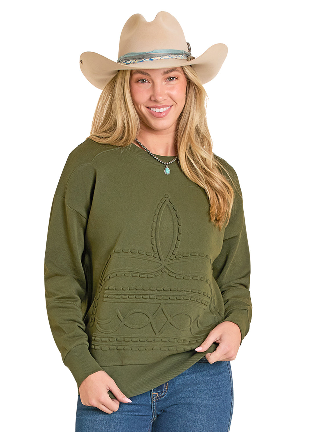 LW32T07937 Panhandle Slim Rock & Roll Boot Stitch Sweater Green