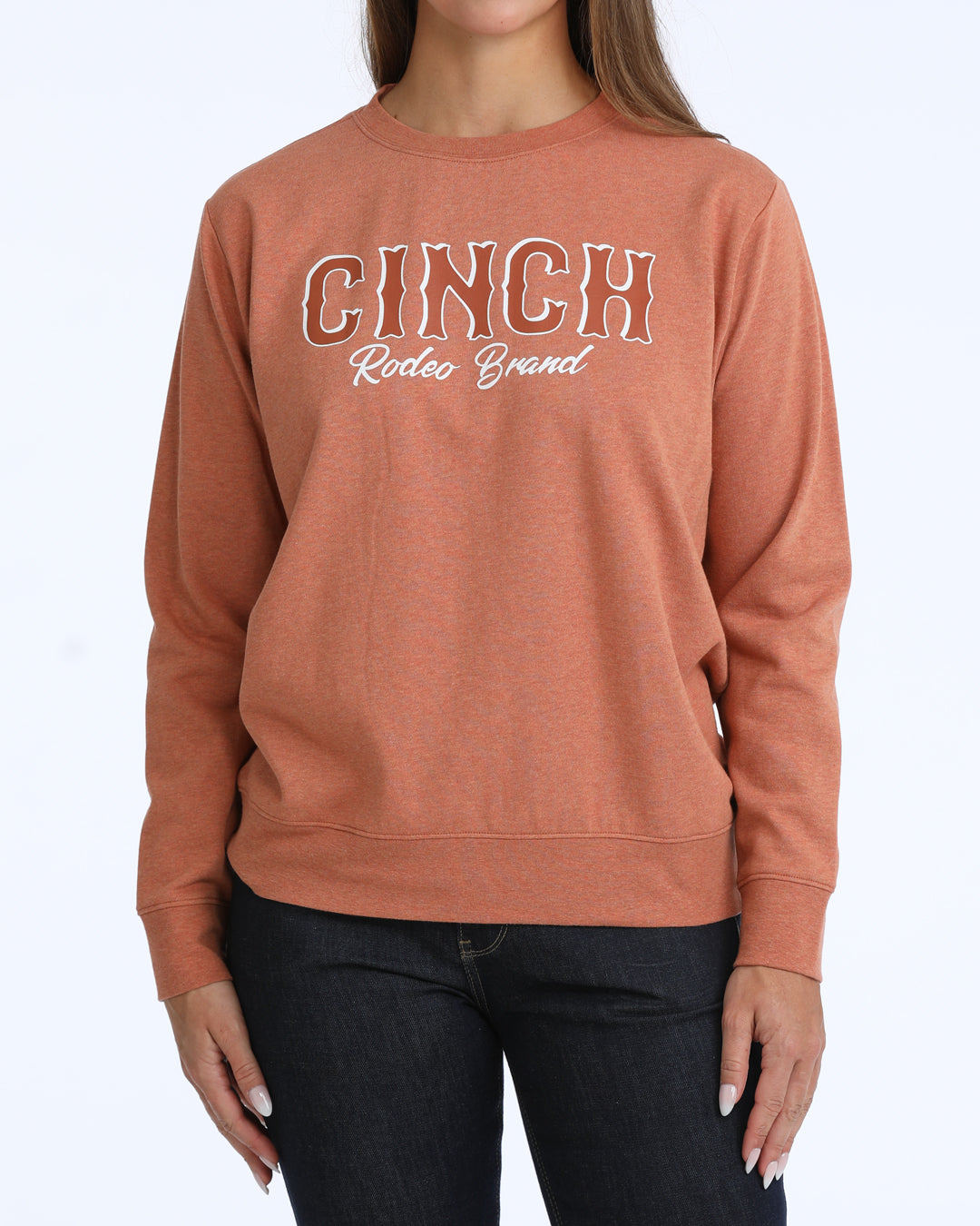MAK7905008 Women's Orange Cinch Crew Neck Sweatshirt