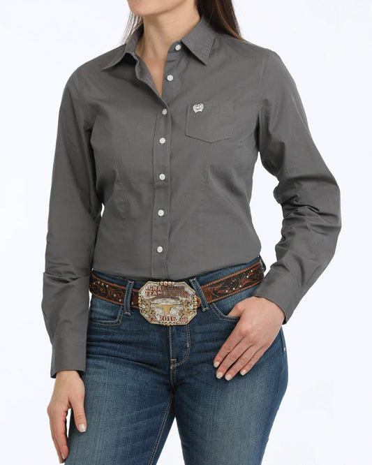 MSW9164029 Cinch Women's Solid Arena Fit Button-Down Western Shirt - Grey