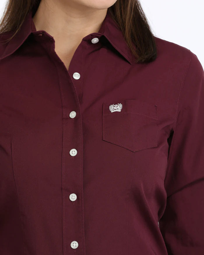 MSW9164030 Cinch Women's Solid Arena Fit Button-Down Western Shirt - Burgundy