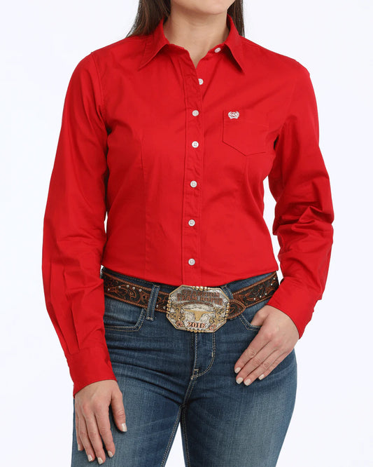 MSW9164032 Cinch Women's Solid Arena Fit Button-Down Western Shirt - Red