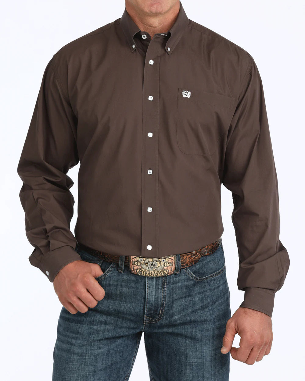 MTW1104236 Cinch Men's Solid Classic Fit Button-Down Western Shirt - Brown