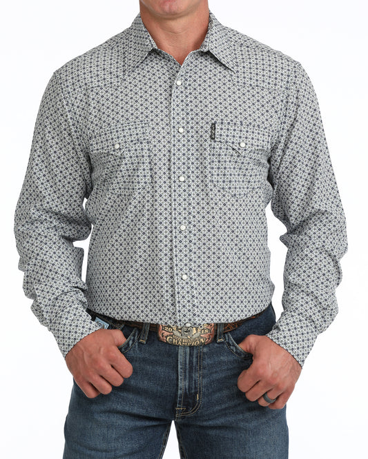 MTW1303111 Men's Cinch White Print Long Sleeve Shirt ArenaFlex