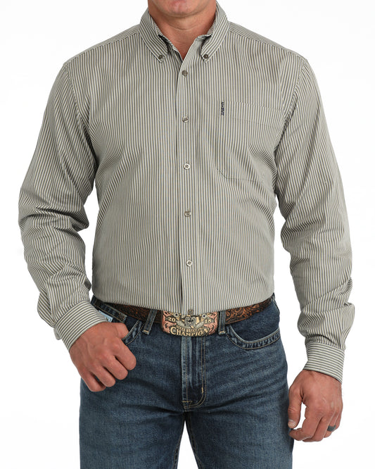 MTW1347162 Men's Olive Stripe Long Sleeve Button Down Shirt