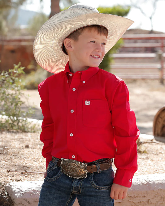 MTW7060029 Boy's Solid Button-Down Western Shirt - Red