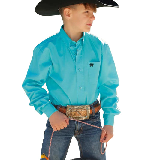 MTW7060374 Cinch Boys Long Sleeve Solid Turquoise Button Down