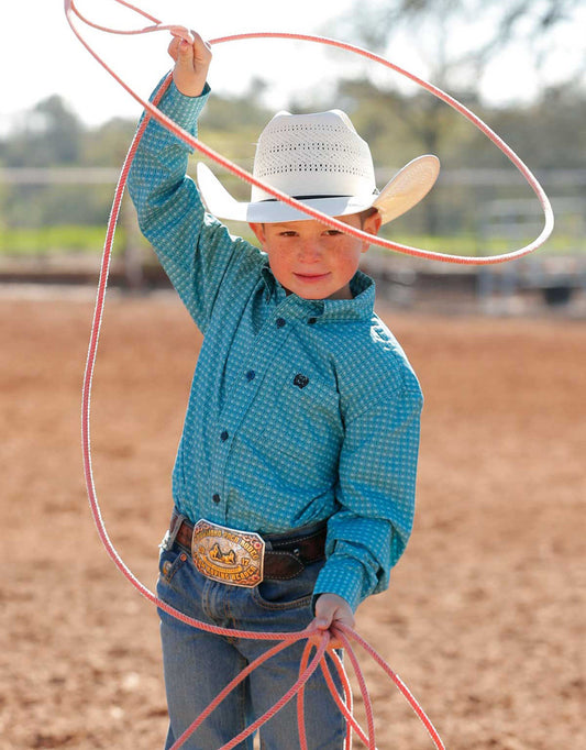 MTW7060375 Cinch Boys Long Sleeve Turquoise Print Button Down