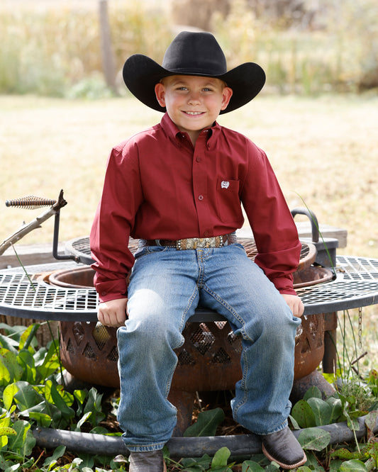 MTW7060426 Cinch Boys' Burgundy Stripe Long Sleeve Button Up