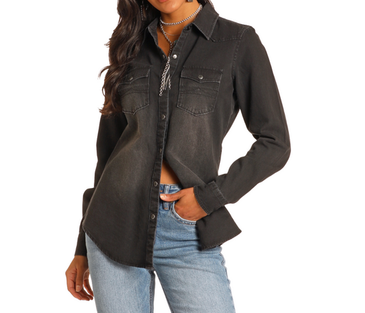 BWN2S03703 Rock & Roll Women's Black Denim Shirt