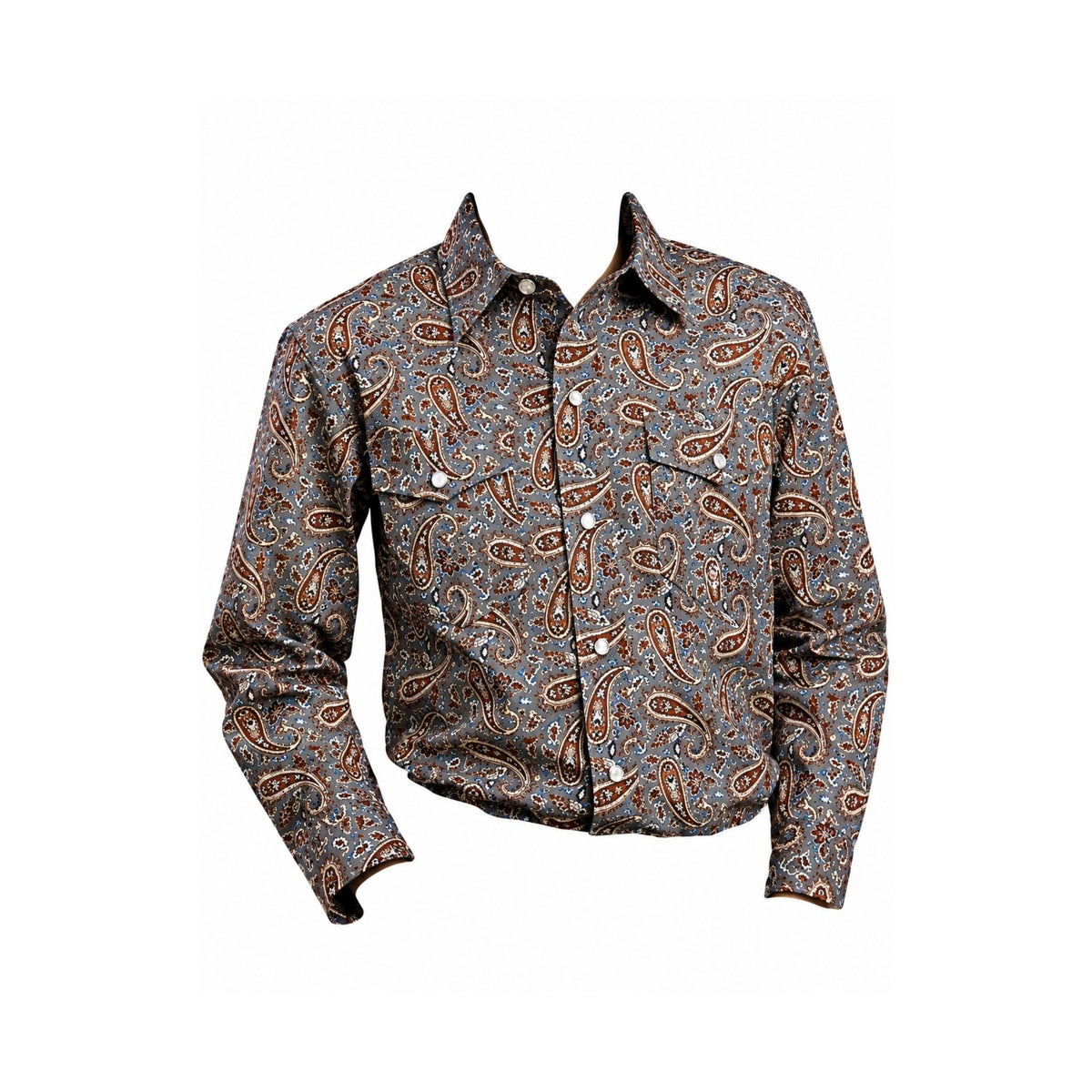 03-030-0225-6037 Roper Boys' Amarillo Paisley Long Sleeve Snap Shirt - Gray